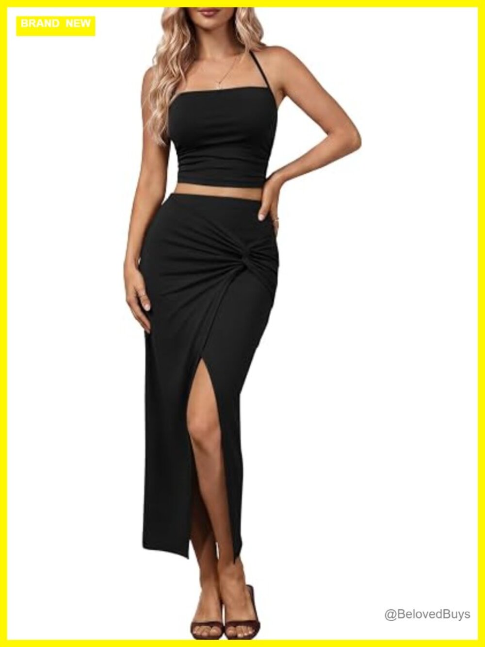 Ruched Halter Crop Top and Bodycon Long Skirt 2 Piece Set